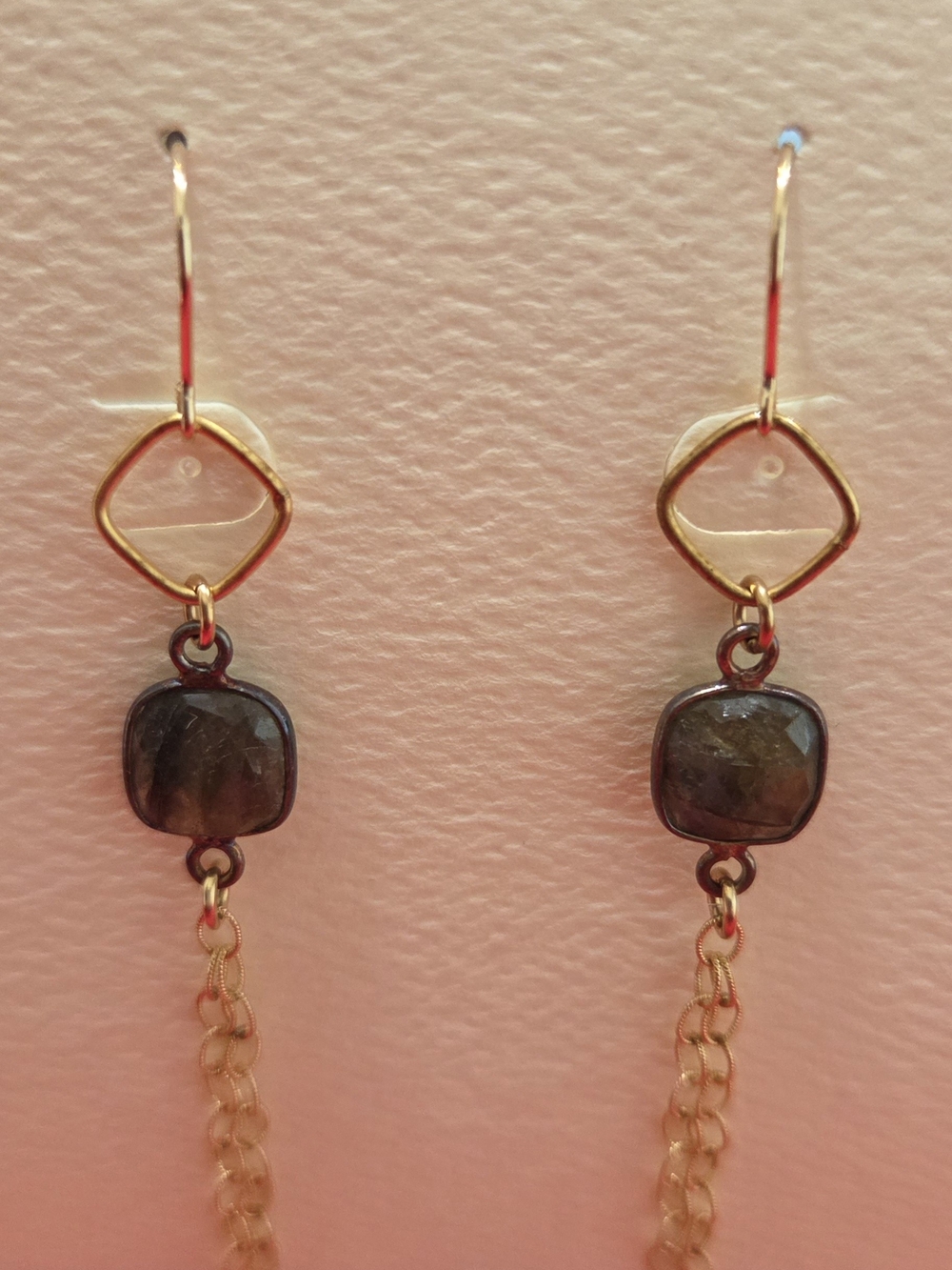 Gold Drop Earrings with Dark Gemstone Accents